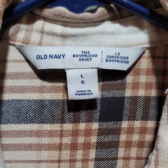 Old Navy Plaid Button Down Shirt - Brown and Cream - Picture 2 of 2